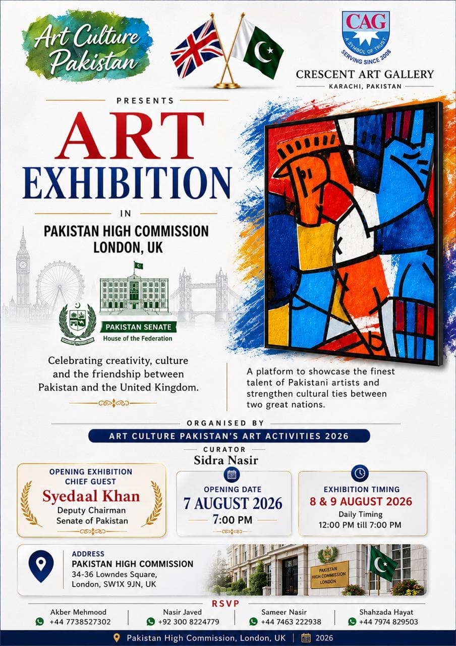 Art Culture Pakistan exhibition — abstract painting and cultural landmarks